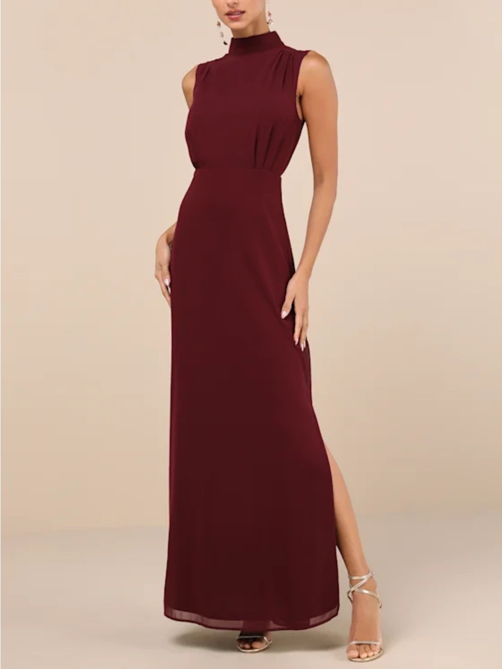 Lulu's Sleeveless High-Neck Wine Maxi Dress
